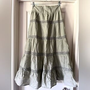 ASOS Miss Selfridge festival lace tiered boho maxi skirt - size 4 - sage green
